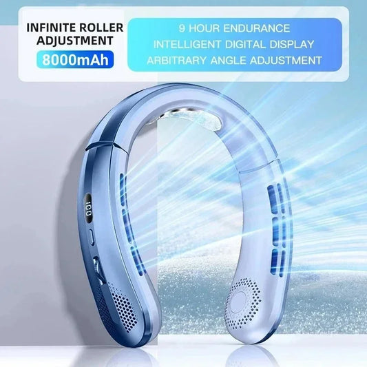 Ventilador de Cuello Portátil USB – 8000 mAh, Silencioso y Recargable